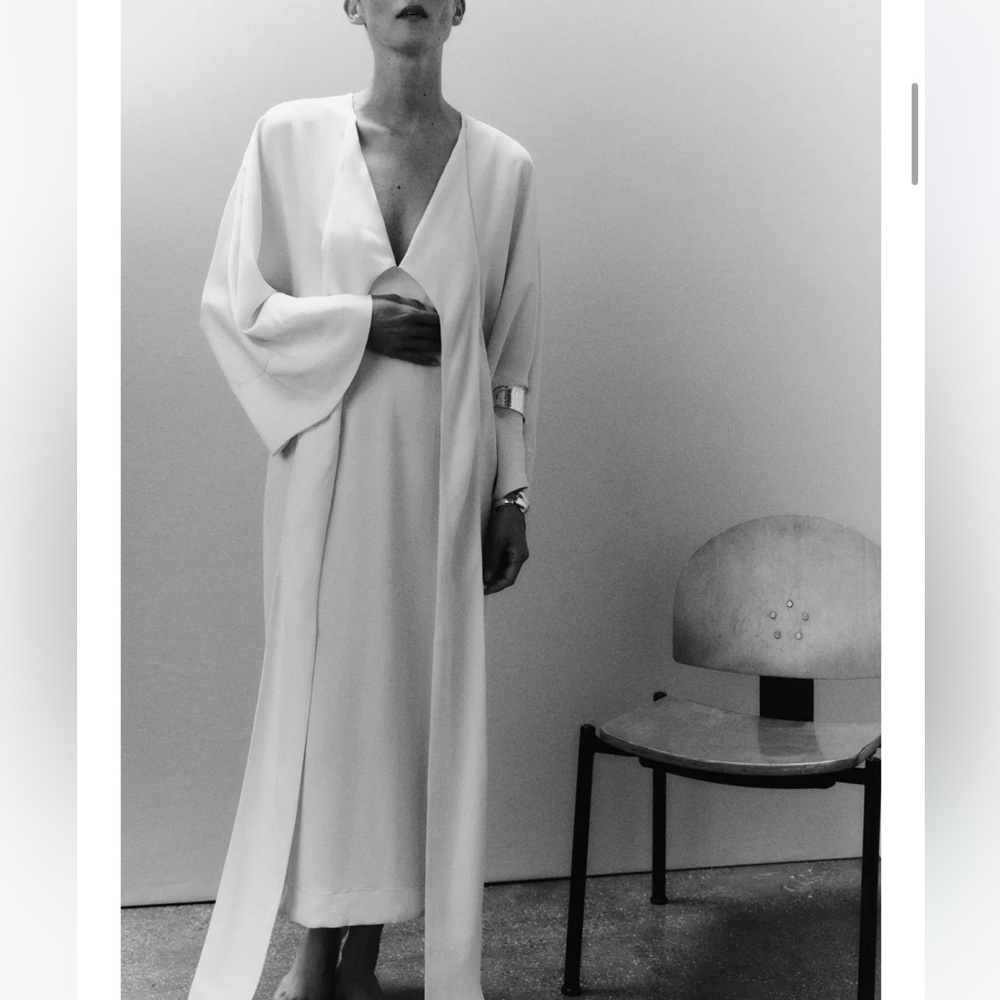 ZARA ZW Collection Tie Midi Dress Ecru White NWT Size Medium 8340/013
